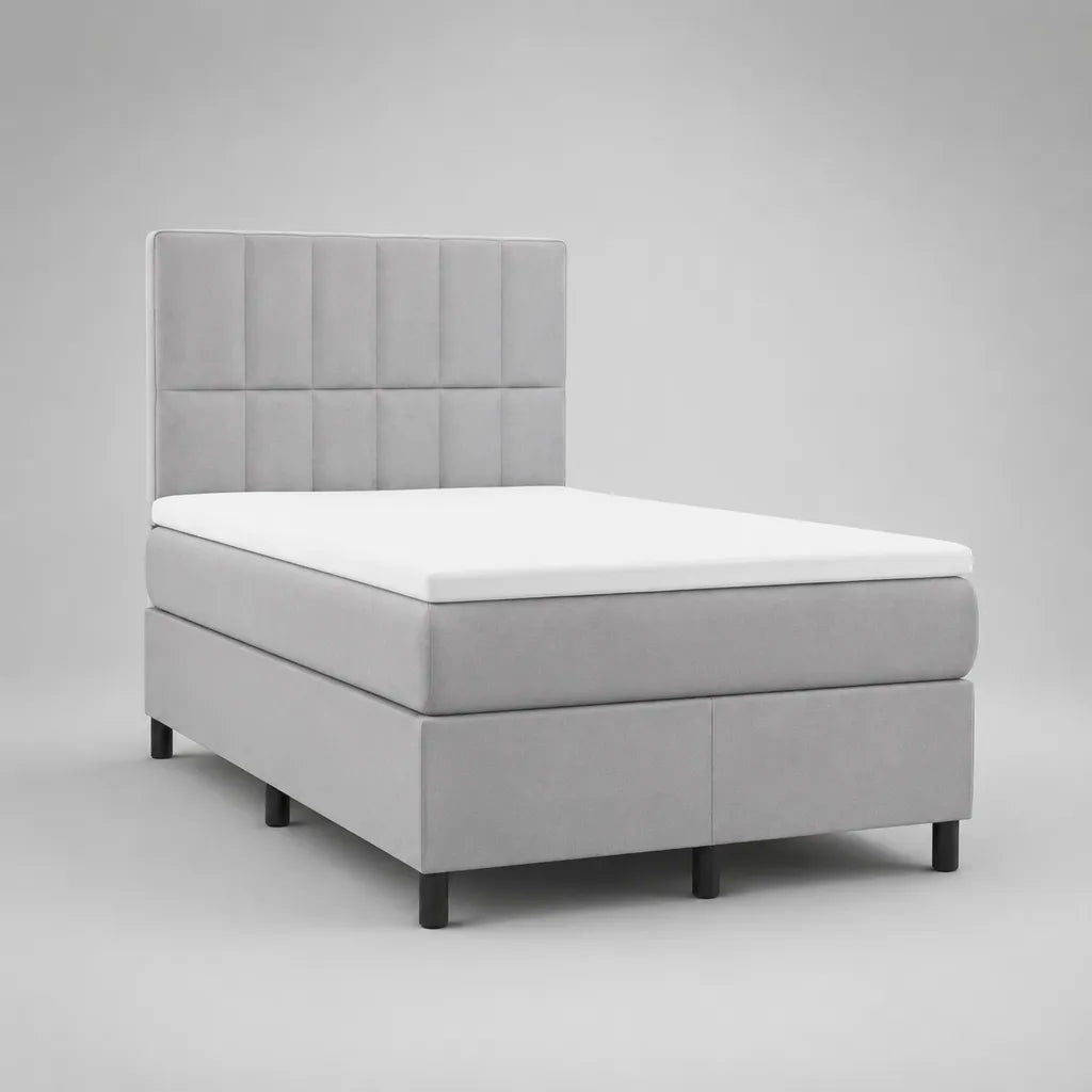 Boxspringbett mit Matratze und Topper, Polyester-Samtbezug, Grau/Schwarz, 160 x 200 cm