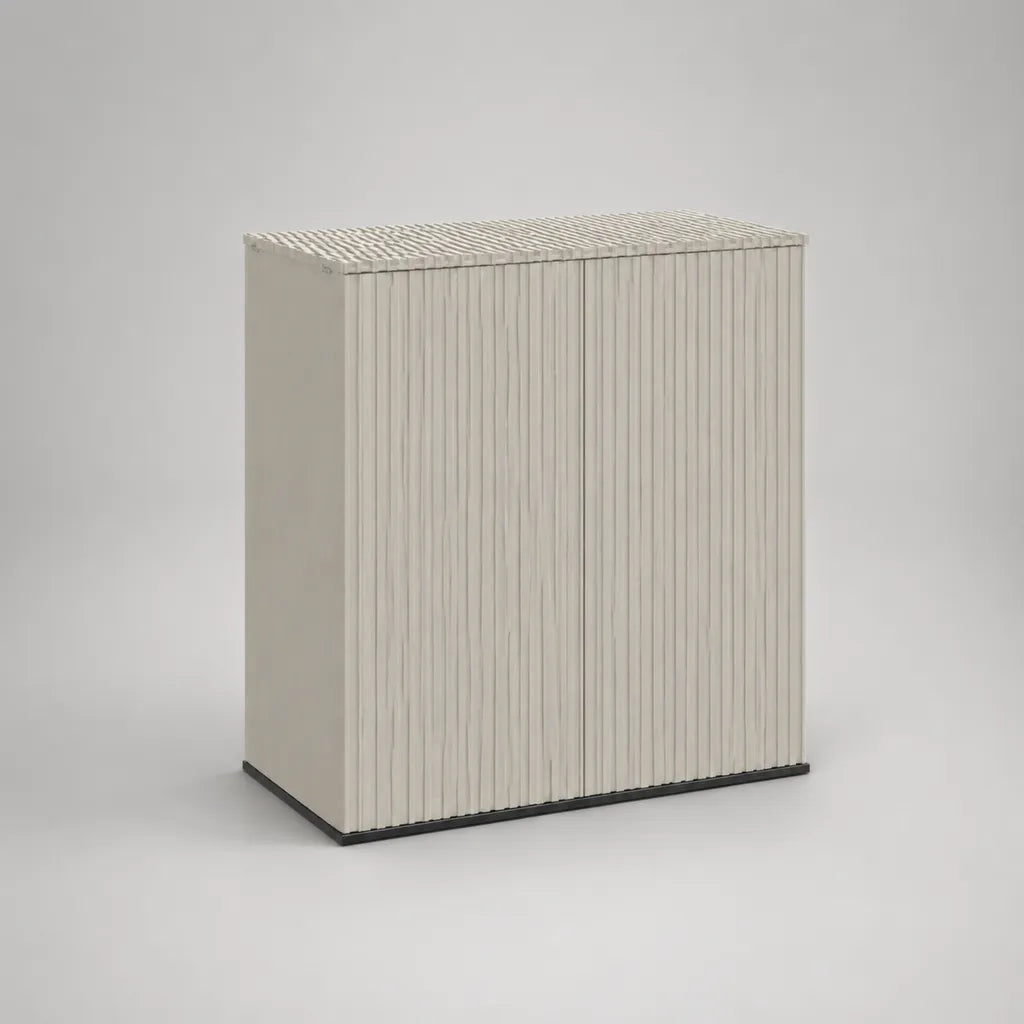 Gartenschrank aus Polypropylen mit zweiteiliger Frontöffnung, Beige und Schwarz, 88 × 44 × 100 cm