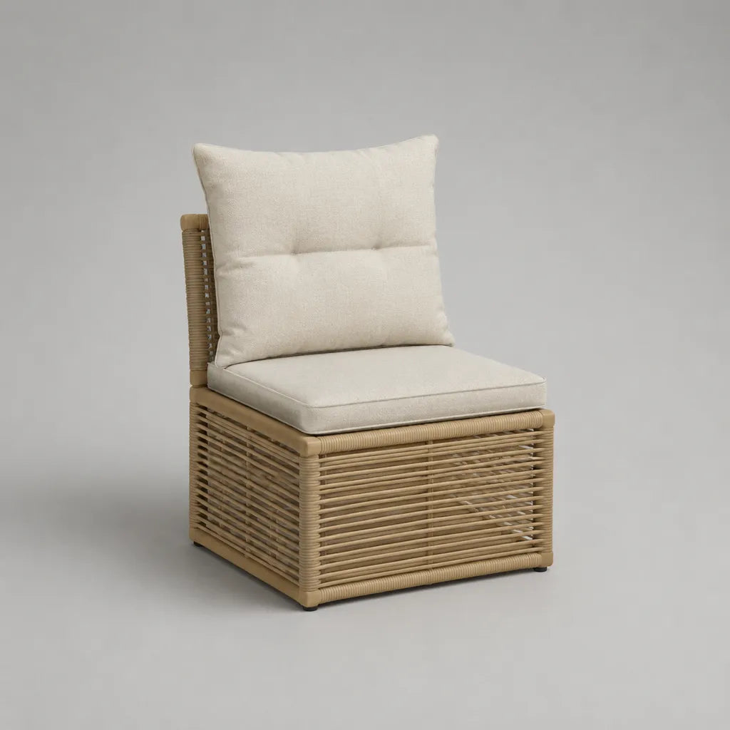 Modulares Gartensofa-Mittelteil, 3-teilig, aus PE-Rattan und Polyester, Naturfarben/Creme, 67 × 72 × 80 cm