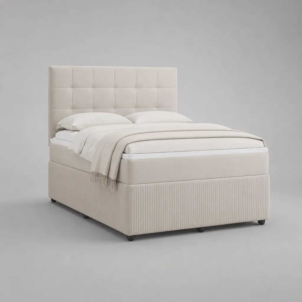Polsterbettgestell 160 × 200 cm mit gepolstertem Kopfteil und Polyester-Samt-Bezug, Creme, 170 × 215 × 120 cm