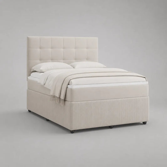 Polsterbettgestell 160 × 200 cm mit gepolstertem Kopfteil und Polyester-Samt-Bezug, Creme, 170 × 215 × 120 cm
