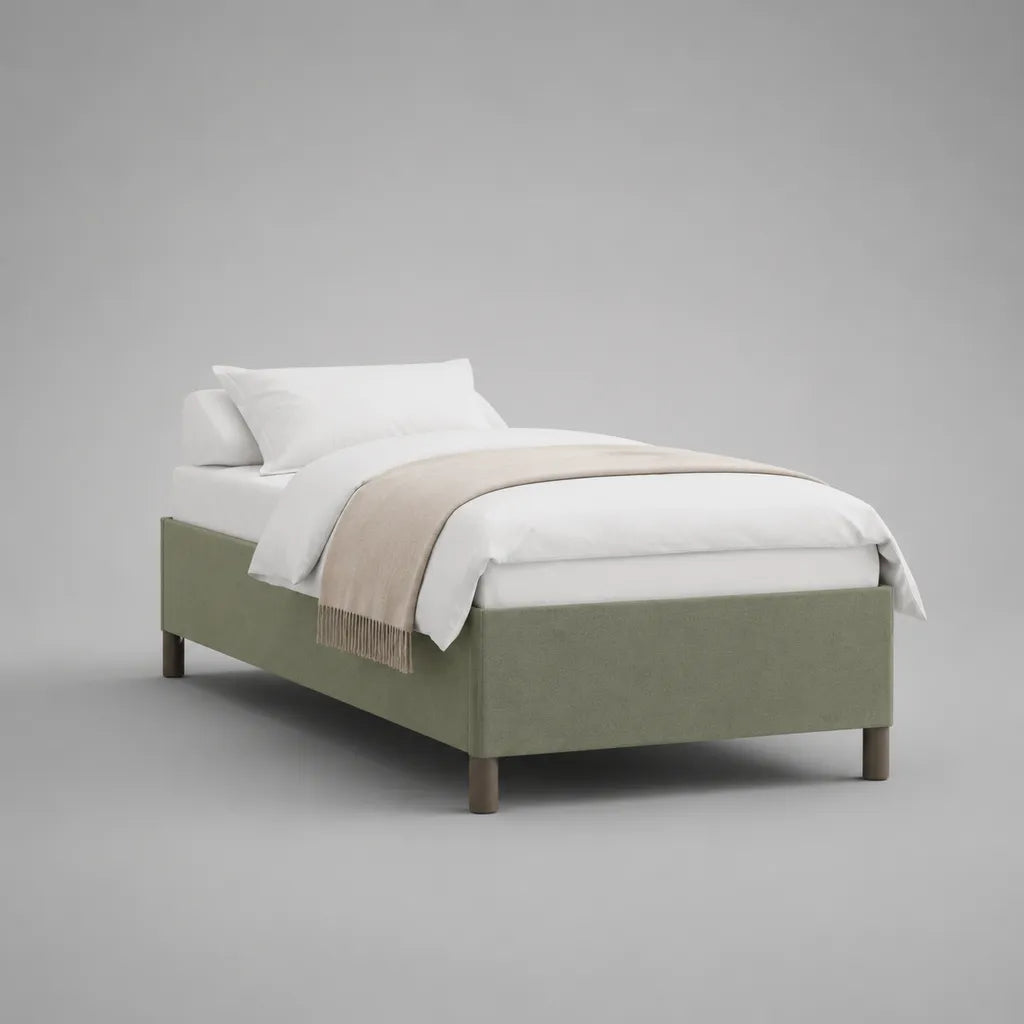 Polsterbett Einzelbett 90 × 200 cm mit Kopfteil und Lattenrost, Polyester, Salbeigrün und Dunkelbraun