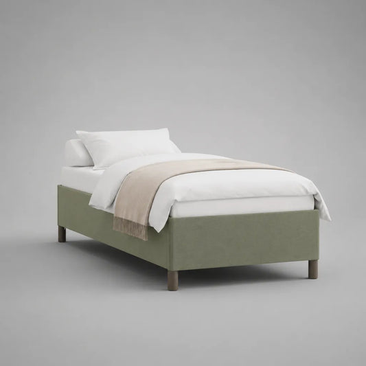 Polsterbett Einzelbett 90 × 200 cm mit Kopfteil und Lattenrost, Polyester, Salbeigrün und Dunkelbraun