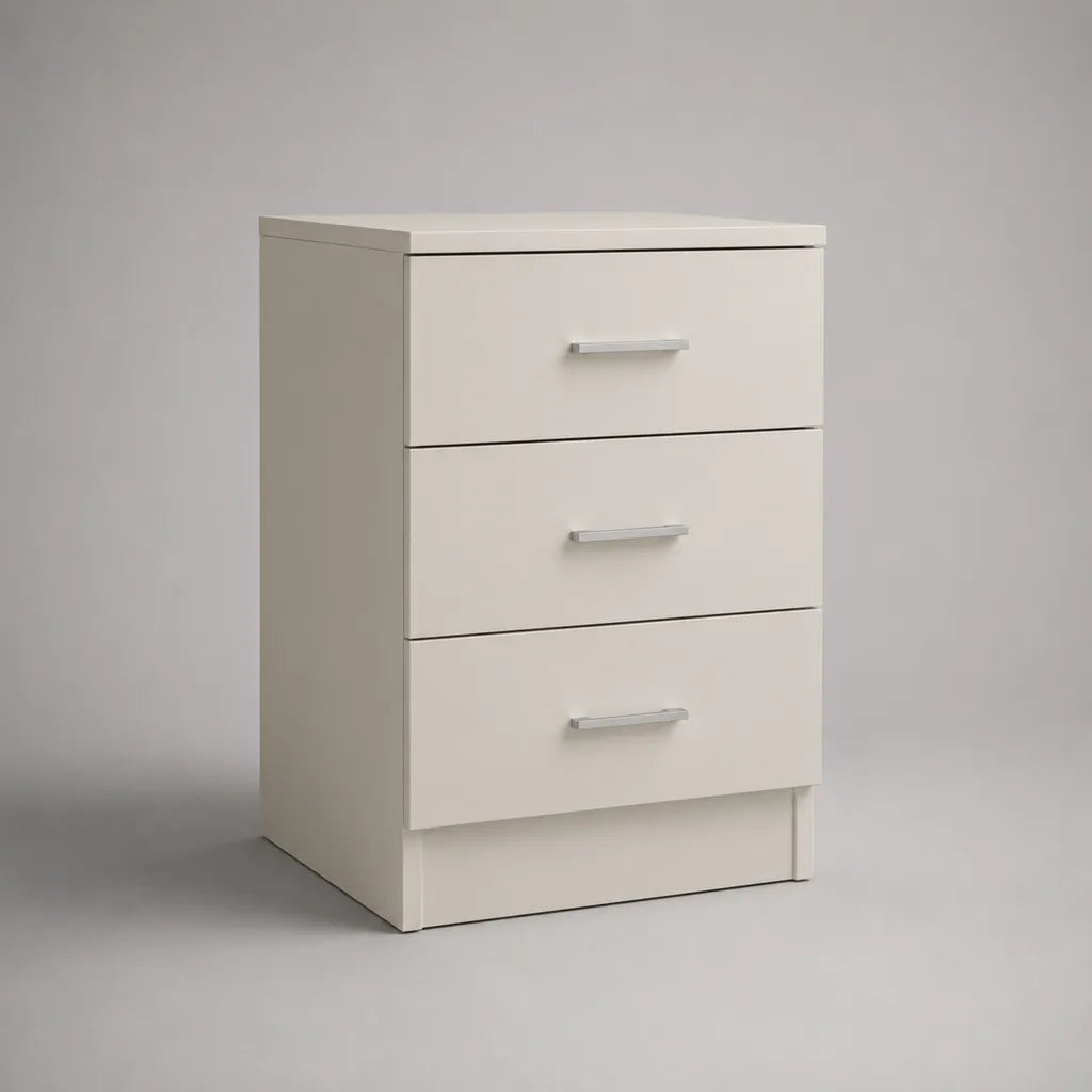 Nachttisch aus melaminbeschichtetem MDF mit 3 Schubladen, Weiß/Silberfarben, 40 × 35 × 60 cm