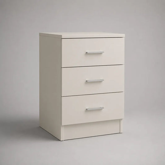 Nachttisch aus melaminbeschichtetem MDF mit 3 Schubladen, Weiß/Silberfarben, 40 × 35 × 60 cm