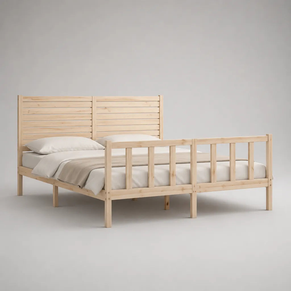 Doppelbett mit Seitenschutz, Bettgestell aus massivem Kiefernholz, Natur, Liegefläche 160 x 200 cm