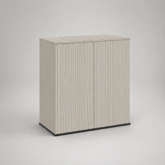 Gartenschrank aus Polypropylen mit zweiteiliger Frontöffnung, Beige und Schwarz, 88 × 44 × 100 cm