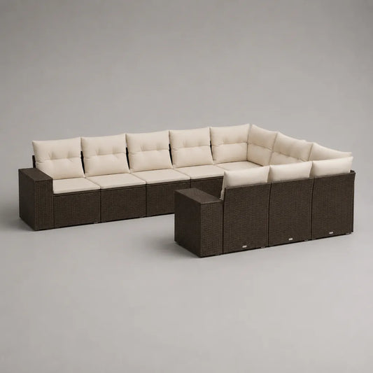 10-Sitzer Outdoor-Gartensofa-Set, U-förmig, aus PE-Rattan mit Stahlrahmen, Braun/Creme, 320 × 250 × 73 cm