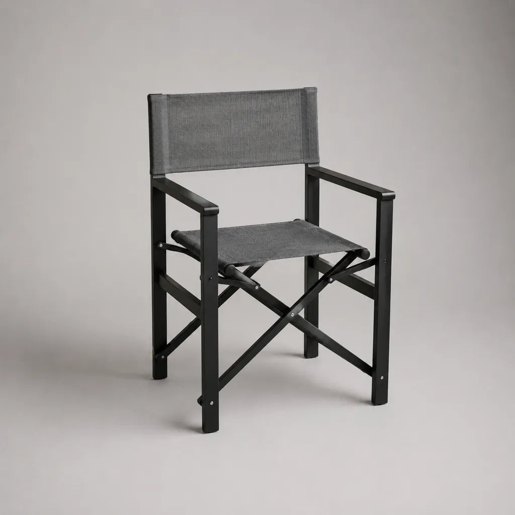 Klappbarer Gartenstuhl mit Armlehnen aus Aluminium und Textilene, Schwarz/Grau, 57 × 52 × 85 cm
