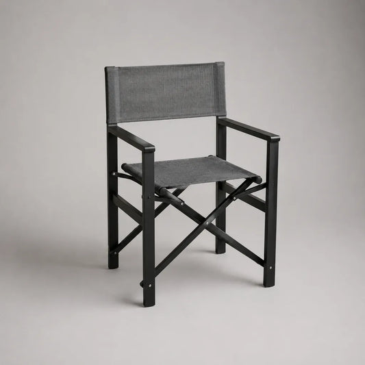 Klappbarer Gartenstuhl mit Armlehnen aus Aluminium und Textilene, Schwarz/Grau, 57 × 52 × 85 cm