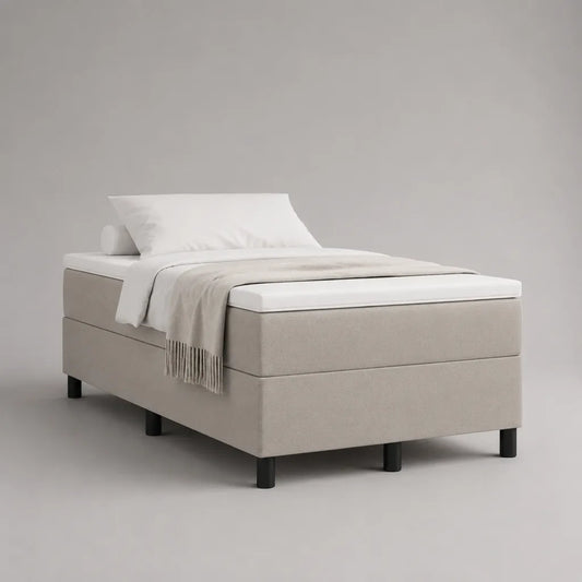Boxspringbett-Set 90 × 200 cm mit Taschenfederkernmatratze, PU-Schaum-Topper und Polyesterbezug, Beige