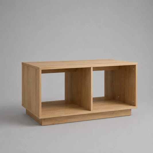 Rechteckiger Couchtisch aus Spanplatte mit 2 offenen Fächern, Eichedekor Naturbraun, 100 × 50 × 50 cm